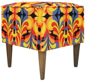 Puff Quadrado Milão Suprema em Suede com Pés Palito - Adamascado Laranja