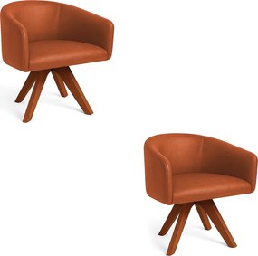 Poltrona Sala Base Giratória Madeira Kit 2 Arielle Sintético Pu D03 - D'Rossi - Nozes