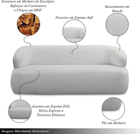 Conjunto Sala de Estar Decorativo Charlote 1 Poltrona Namoradeira 150cm 1 Poltrona Base Fixa com Puff Bouclê Cinza G88 - Gran Belo