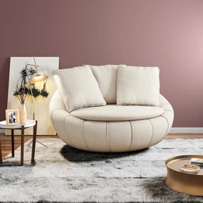 Poltrona Sala de Estar Afrodite com Almofadas Giratória Off White Linho G45 - Gran Belo