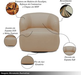 Poltrona Decorativa Verona Sala de Estar Base Giratória em Aço Couro Nude G88 - Gran Belo