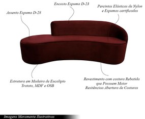 Sofá Decorativo 3 Lugares 210cm Abby Encosto Direito Curvo Veludo Vinho G15 - Gran Belo
