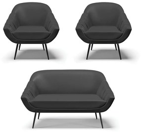 Kit 01 Namoradeira 02 Lugares e 02 Poltronas Giovana Corino Pés Palito de Ferro D03 - D'Rossi - Preto