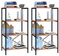 Kit 2 Estantes Livreiro Baixa Multiuso 60cm 4 Prateleiras Padova Demol