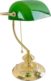 Luminaria De Mesa Metal Dourado E Vidro Verde Banker
