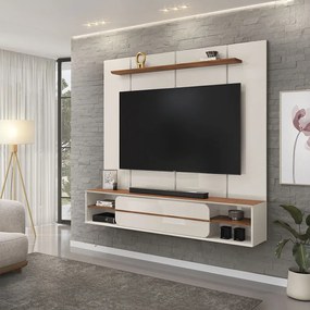 Painel Suspenso Ursula TV 70" Nichos Laterais OffWhite/Freijó G18 - Gran Belo