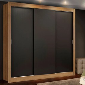 Guarda-Roupa Casal Madesa Mônaco 3 Portas de Correr Rustic/Preto Cor:Rustic/Preto