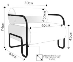 Poltrona Decorativa para Sala Industrial Kit 2 Kira Z08 Sintético Pret