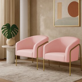 Poltrona Sala Industrial Alta Dourado Kit 2 Stella Suede D03 - D'Rossi  - Rosa Bebê