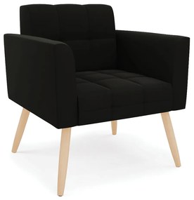 Kit 1 Sofá Namoradeira e 1 Poltrona Elisa Suede Preto Pés Palito Natural - D'Rossi