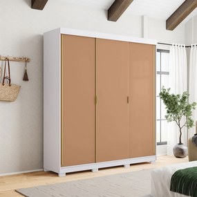 Guarda Roupa Casal Heros 3 Portas de Correr Dupla Face com Gavetas MDF Branco/Terracota G98 - Gran Belo