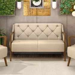 Poltrona Namoradeira 2 Lugares 135cm Capitonê Lapa M22 PU Bege - Mpoze