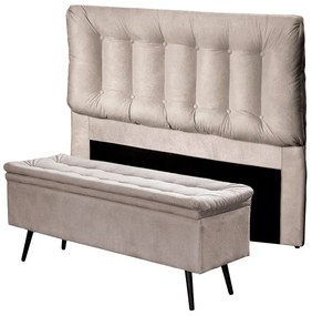 Cabeceira com Calçadeira Baú Casal 140cm Conforto Suede Bege - Sheep Estofados - Bege