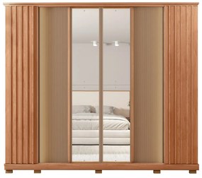 Guarda Roupa Monteiro Ripado 6 Portas e 4 Gavetas com Espelho LED MDF Freijo/Sued G11  - Gran Belo