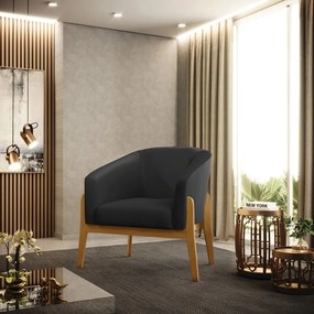 Poltrona Decorativa Base de Madeira Stella Sintético Preto D03 - D'Rossi