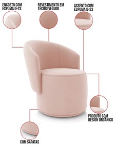 Poltrona Decorativa Orgânica Fixa para Sala Kit 2 Malu Veludo Rosê M11 - D'Rossi