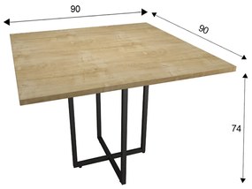 Mesa de Jantar 04 Lugares Jade 90 cm Natural Base Metálica Industrial Preto - D'Rossi
