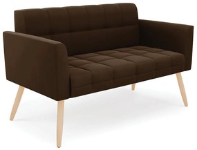 Kit 1 Sofá Namoradeira e 2 Poltronas Elisa Suede Pés Palito Natural - D'Rossi - Marrom