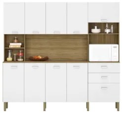 Armário de Cozinha Compacta 222cm Intensa Z06 Freijó/Supremo - Mpozena