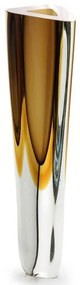 Vaso Triangular nº 1 Bicolor Fumê com Âmbar Murano Cristais Cadoro