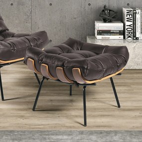 PUFF COSTELA COURO LEGITIMO BASE METAL P - Marrom