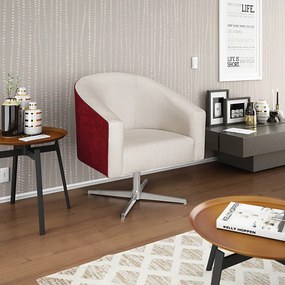 Poltrona Luiza Base Giratória de Metal Factor Vermelho e Linho - ADJ Decor