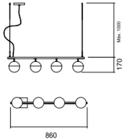Pendente Gude C/ 4 Globos 86Cm 4L G9 / Metal E Globo Ø12Cm | Usina 165... (BT - Branco Texturizado, FOSCO)