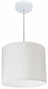 Lustre Pendente Cilíndrico Md-4143 Cúpula em Tecido 35x25cm Branco - Bivolt