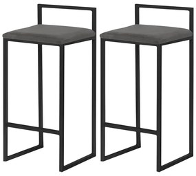 Kit 2 Banquetas Decorativa Jasmine Base Preto Suede Cinza G41 - Gran Belo