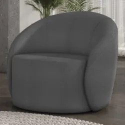 Poltrona Sala Decorativa Redonda 91cm Steve Boucle Grafite I01 - Mpo