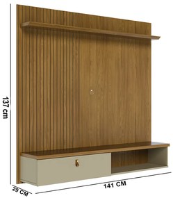 Painel TV 55 Pol 141cm Bancada Suspensa para Sala Seluna M20 - D'Rossi - Cumaru e Opala