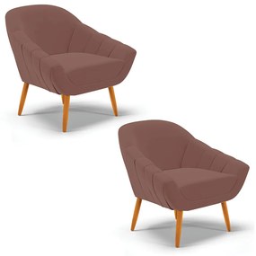 Kit 02 Poltronas Giovana Veludo Pés Palito Castanho - Indo Decorar - Rose