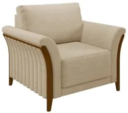 Poltrona Decorativa Sala de Estar 102cm Pés Madeira Roya Z32 Linho Beg