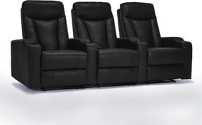 Poltrona Sala de Cinema 3 Lugares Califórnia Aquecimento Massagem Reclinável Manual PU Preto G94 - Gran Belo