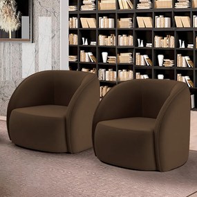 Kit 2 Poltronas Decorativas  Sala de Estar Clarke Veludo Marrom G45 - Gran Belo