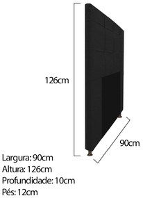 Kit Cabeceira e Calçadeira Baú Estofada Mel 90 cm Solteiro Com Capitonê Corano Preto - ADJ Decor
