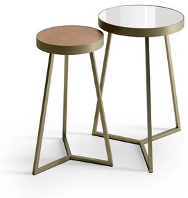 Mesa Lateral Arbor Redonda Tampo Espelho com Aro Metálico Base Aço Carbono com Pintura Epóxi