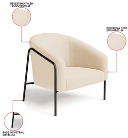 Poltrona Sala Industrial Alta Preto Stella Bouclê D03 - D'Rossi - Bege