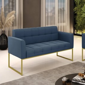 Sofá Namoradeira Elisa Suede Base Metálica Industrial Dourado - D'Rossi - Azul Marinho