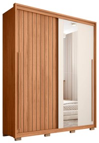 Guarda Roupa Solteiro Polaris Ripado com 2 Portas de Correr com Espelho 3 Gavetas  MDF Freijo/Off/Sued G11 - Gran Belo