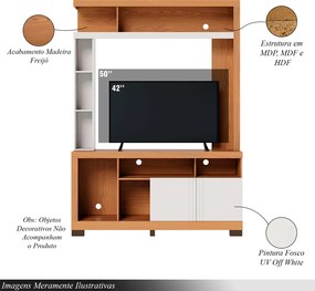 Home Estante para TV até 50 2 Portas MDP/MDF 190cm Nichos Laterais Brogy Freijó/Off White G73 - Gran Belo