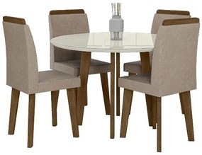 Mesa de Jantar Turmalina com 4 Cadeiras Diamante Pés Oblongo Off White com Pena Caramelo - RV Moveis