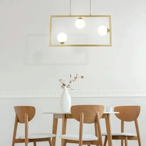 Pendente Balanço 30X60Cm 3Xg9 Retangular Horizontal Metal Dourado Vidr...