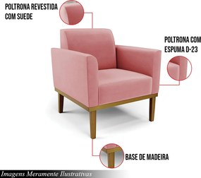 Poltrona Decorativa Isabella Pés Fixo em Madeira Castanho Suede Rose G19 - Gran Belo