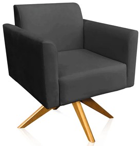 Poltrona Decorativa Isabella Base Giratória Madeira Suede Preto G19 - Gran Belo
