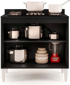 Balcão para Cooktop de Cozinha com Tampo 2 Portas Brenda 80 cm L06 - D'Rossi - Preto