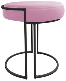 Puff Redondo Base Industrial Preto Kit 2 Love Suede - Rosa Bebê