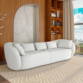 Sofá Bipartido Sala de Estar Diamond 292cm com Almofadas Soltas Bouclê Branco G52 - Gran Belo
