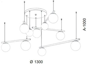 Pendente Irregular Ø130Cm Metal E Globo Ø10Cm 10Xg9|Old Artisan Pd-552... (PRETO, CLEAR (TRANSPARENTE))
