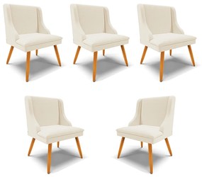 Kit 5 Cadeiras Decorativas Sala de Jantar Pés Palito de Madeira Firenze Linho Bege/Natural G19 - Gran Belo